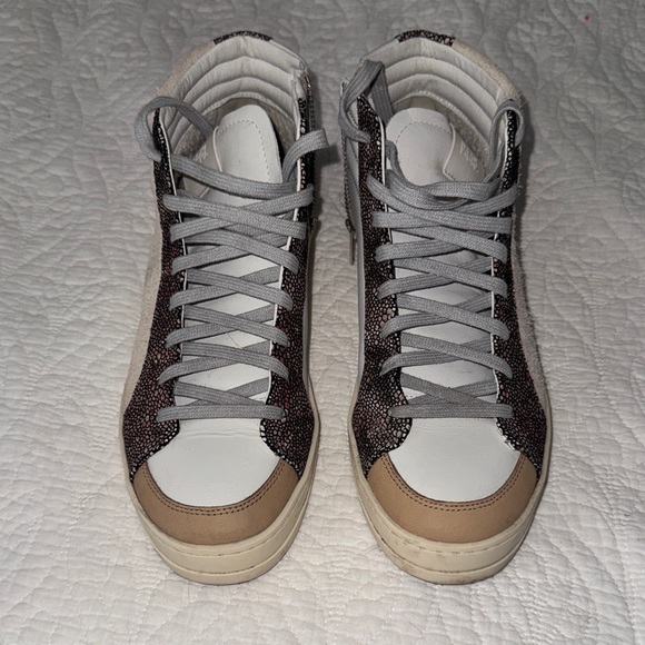P448 Women's High-Top Sneakers in White and Brown - Picture 1 of 5